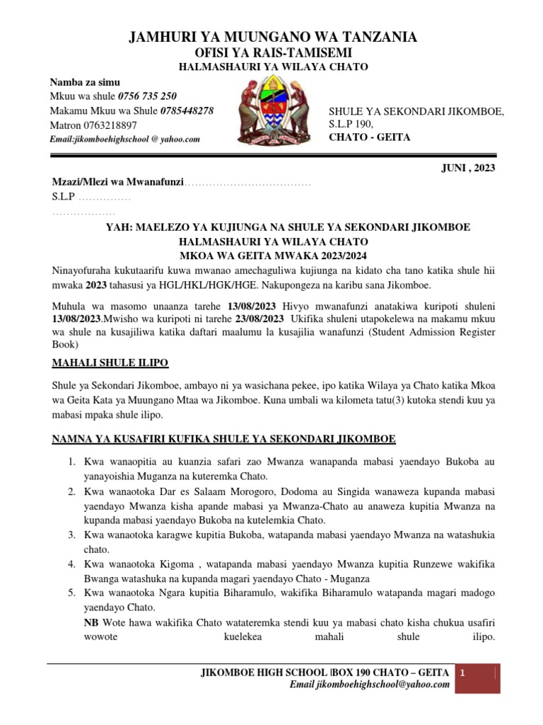 Jamhuri Ya Muungano Wa Tanzania: Ofisi Ya Rais-Tamisemi | PDF
