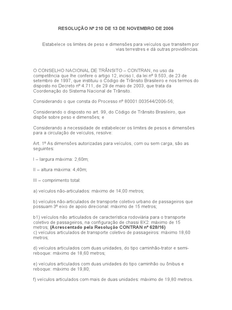 Limites de Peso e Dimensões de Veículos | PDF | Eixo | Tráfego