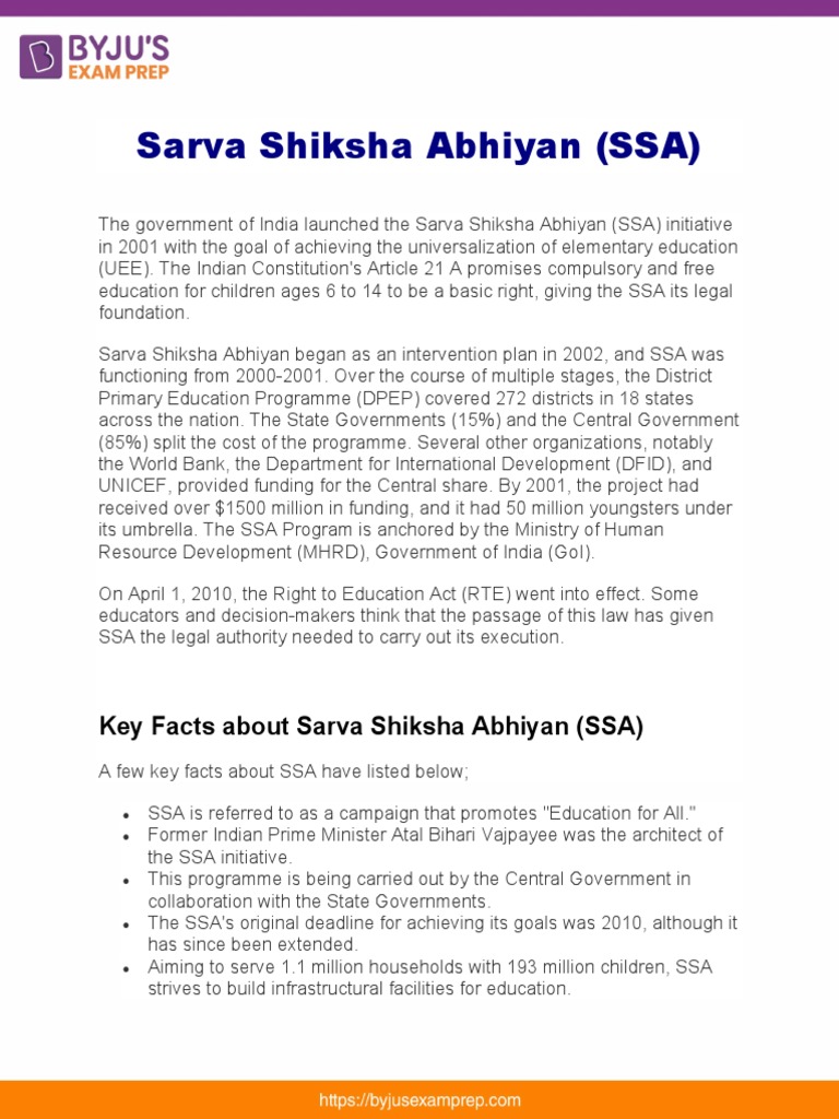 Sarva Shiksha Abhiyan Upsc Notes 88 | PDF
