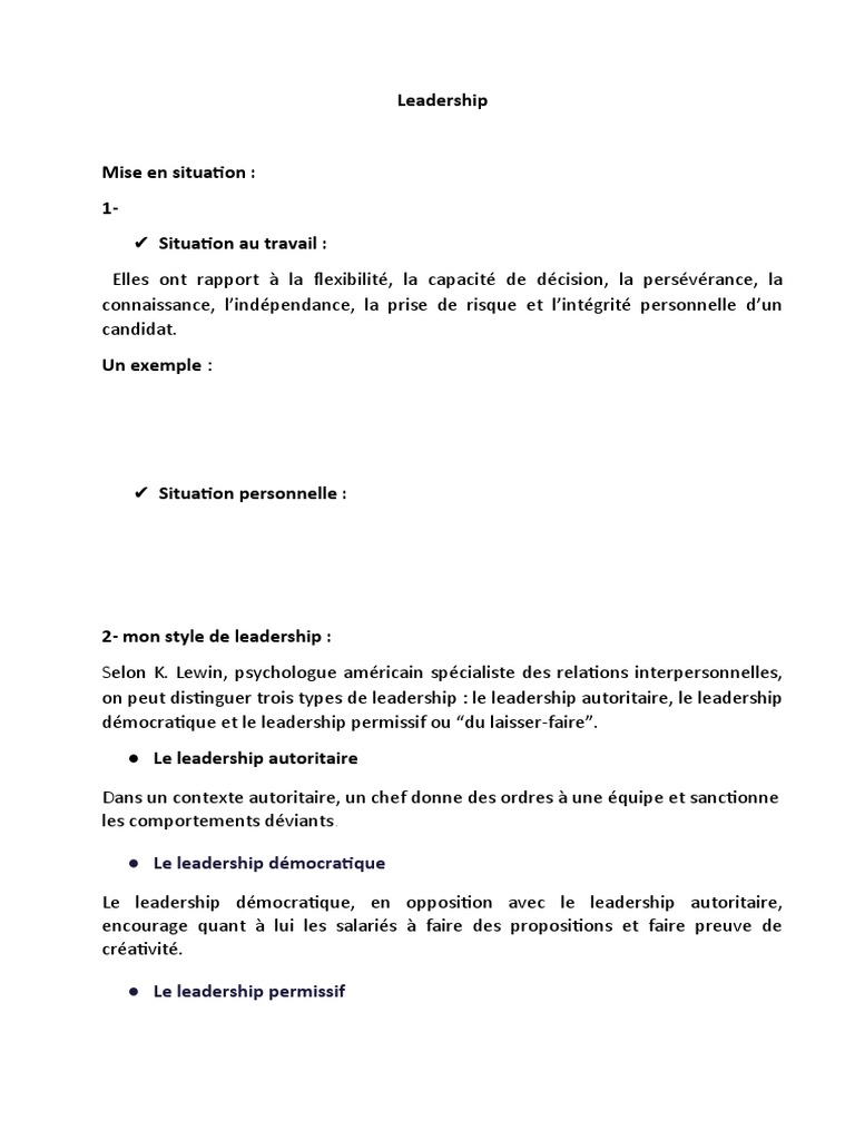 Styles de leadership : autoritaire à démocratique | PDF | Direction ...