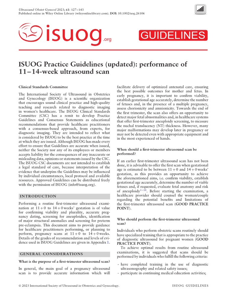 ISUOG Guidelines for First-Trimester Ultrasound | PDF | Medical ...
