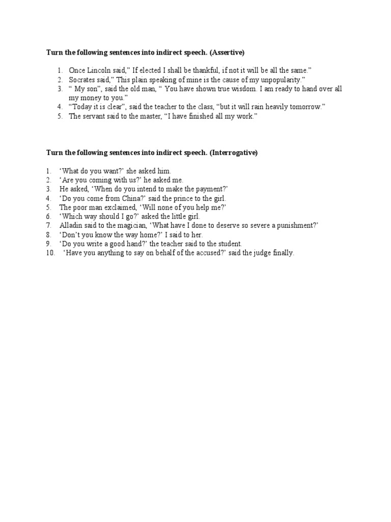 Reported Speech Exercise | PDF