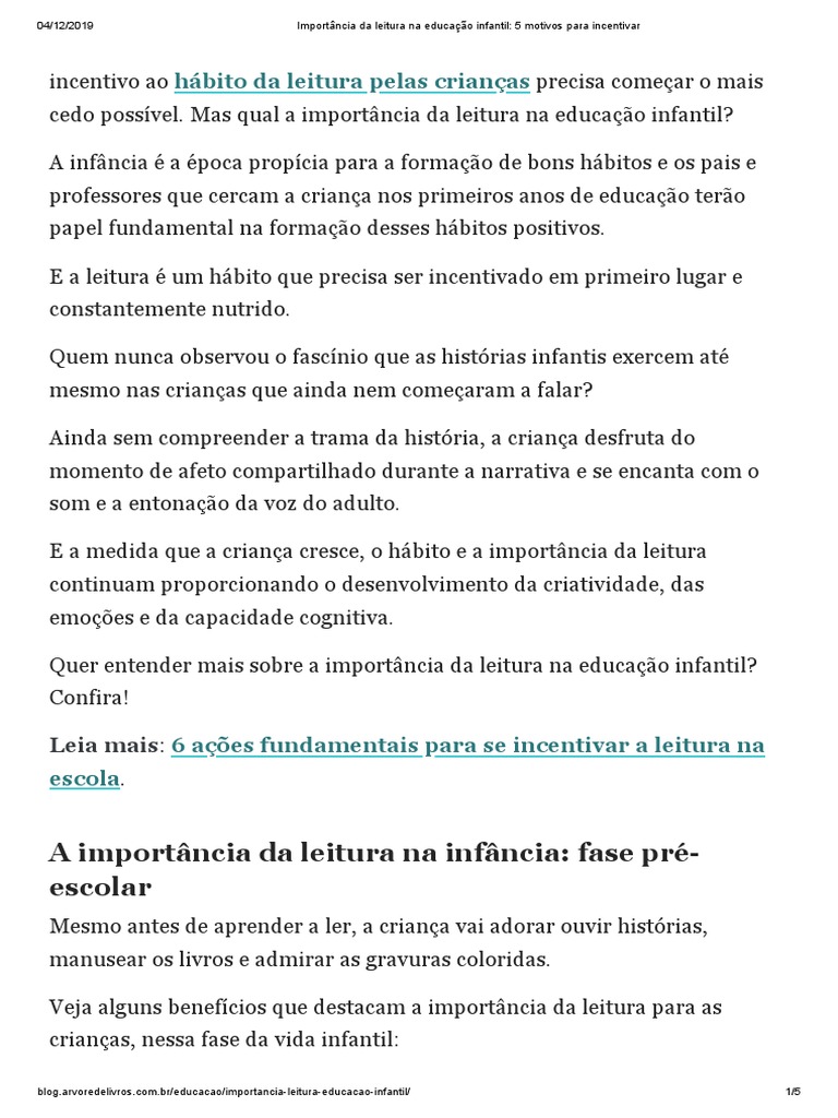 Importância Da Leitura Na Educação Infantil - 5 Motivos para Incentivar ...
