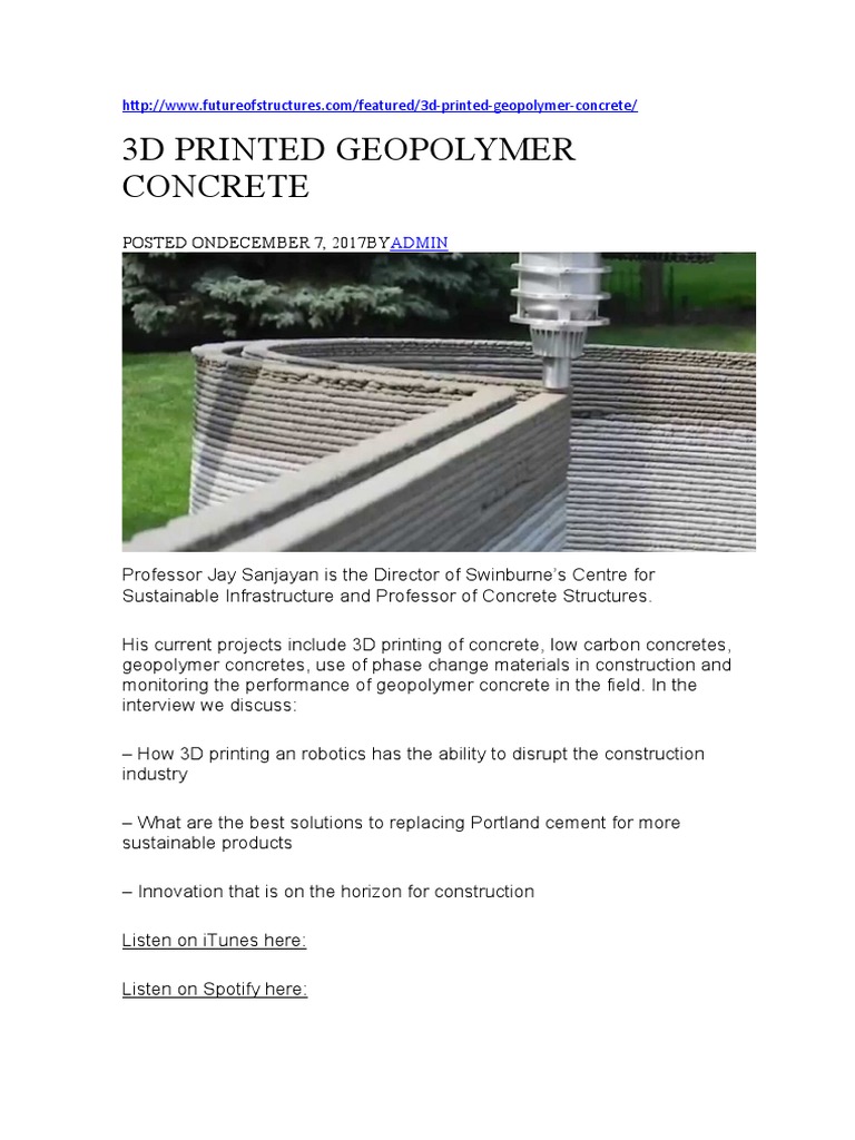 3D Printed Geopolymer Concrete 2018 | PDF