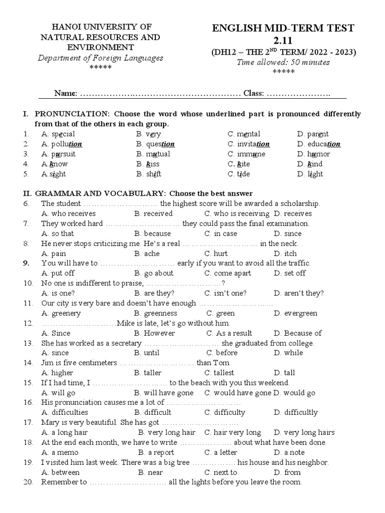 Midterm Test 2 - DH12 - 2.11 | PDF | Coral Reef | Wound