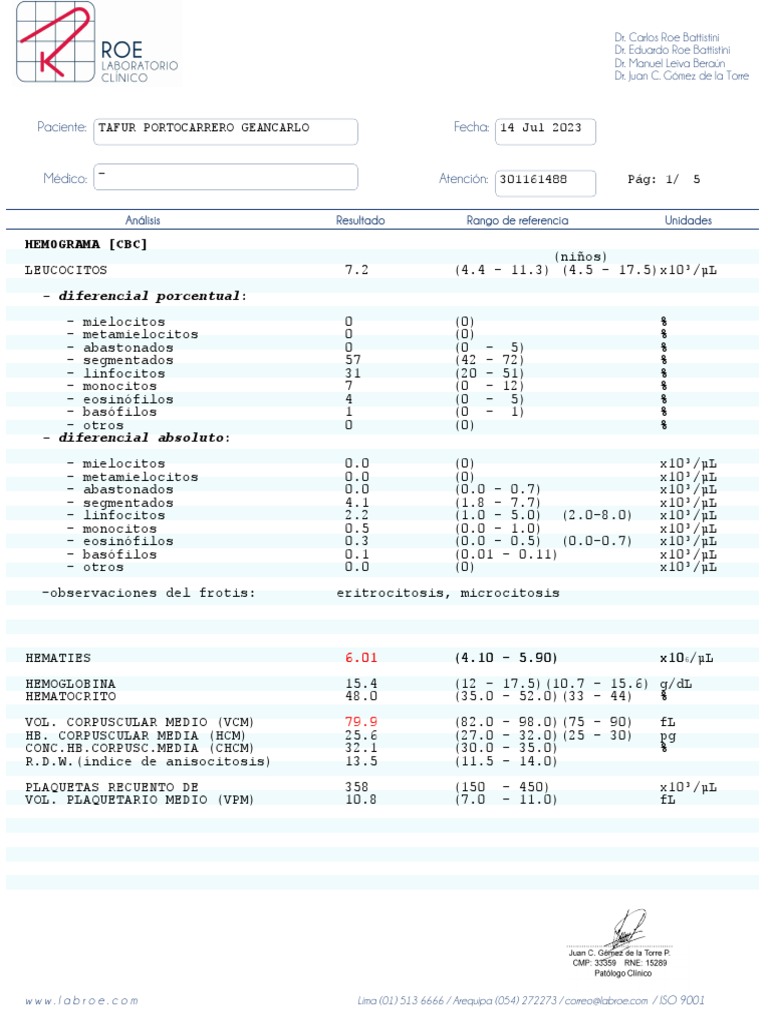 Interpretación de Resultados de Laboratorio | PDF | Sangre ...