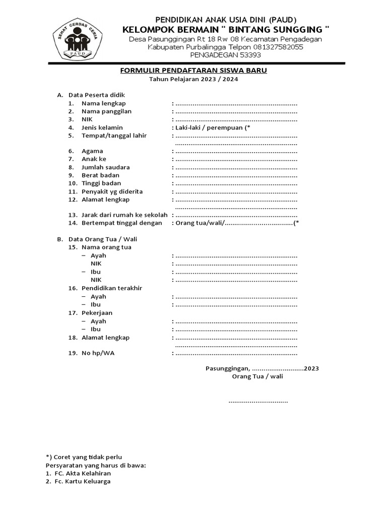 Formulir Siswa Baru Pdf