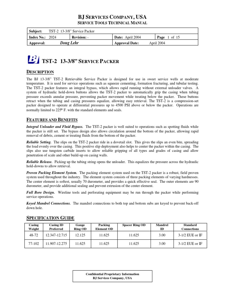 2024 - 13.375 TST-2 Service Packer | PDF | Casing (Borehole) | Pressure