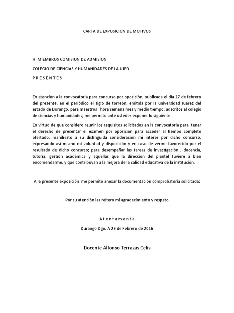 Carta de Exposición de Motivos | PDF