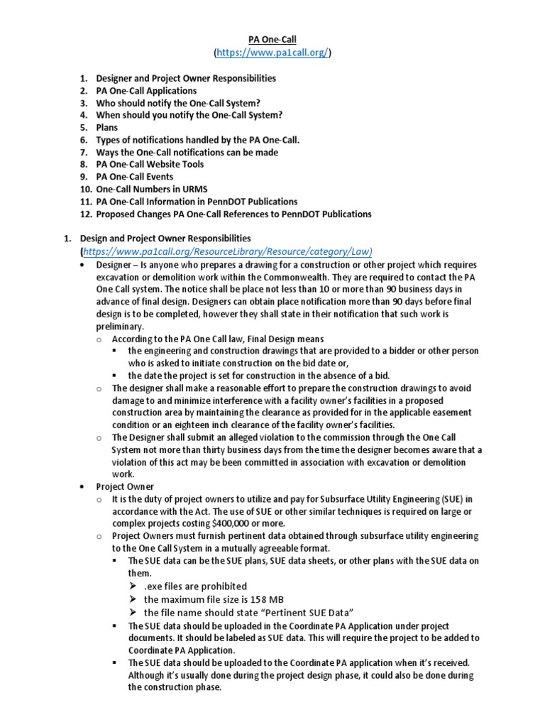 Pa one call information pdf world wide web internet web
