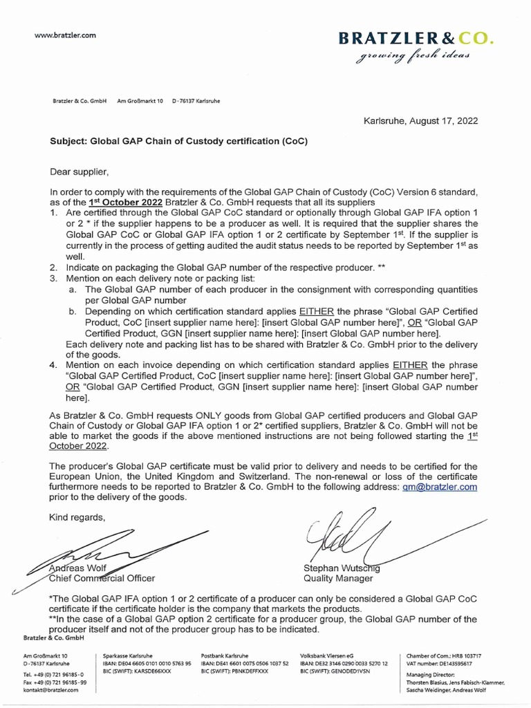 Global Gap Chain Of Custody Certification Coc Mission Download Free