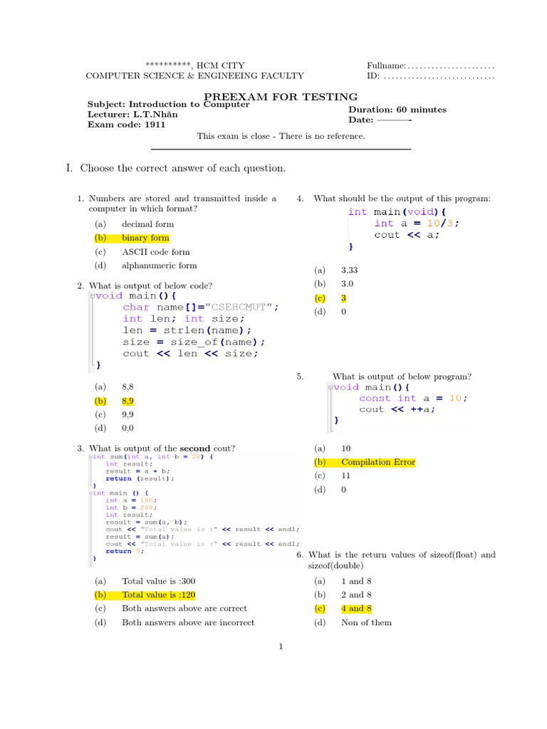 PreExam 08 07 2023 C | PDF | Programming | Computer Program