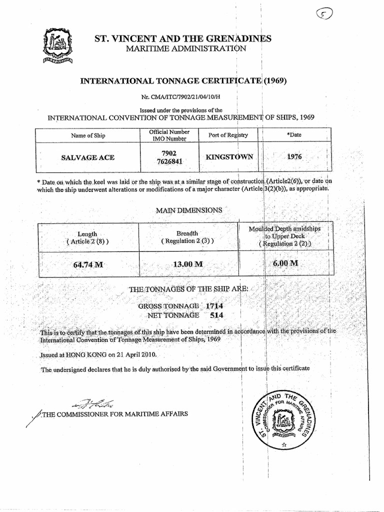 2.international Tonnage Certificate | PDF
