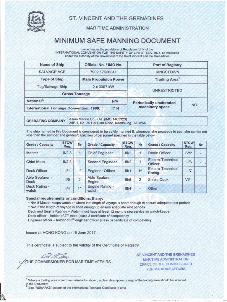 6 minimum safe manning certificate pdf