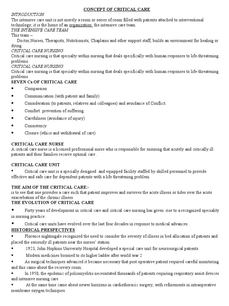 Concept of Critical Care | PDF | Intensive Care Unit | Intensive Care ...