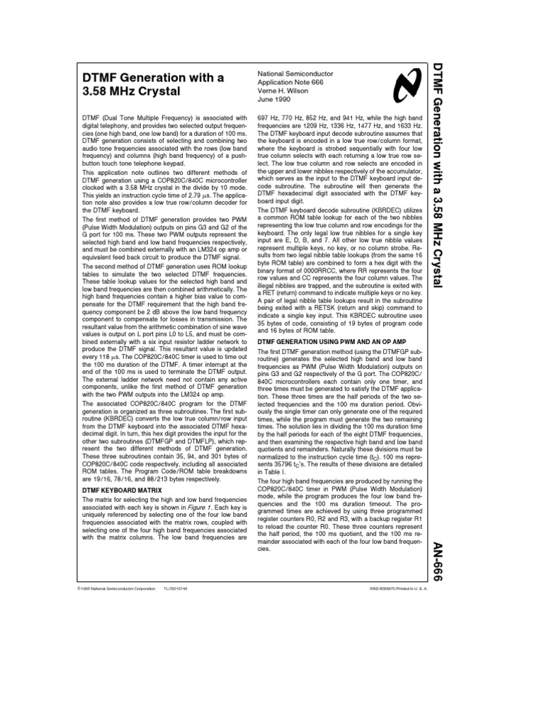 DTMF | PDF | Operational Amplifier | Computer Engineering