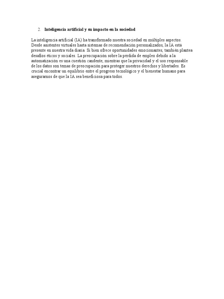 Inteligencia Artificial y Su Impacto en La Sociedad | PDF