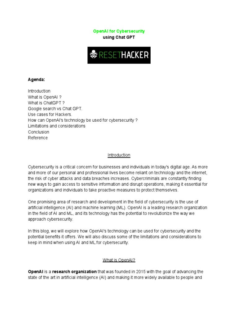 OpenAI's Role in Cybersecurity Solutions | PDF | Security | Computer ...