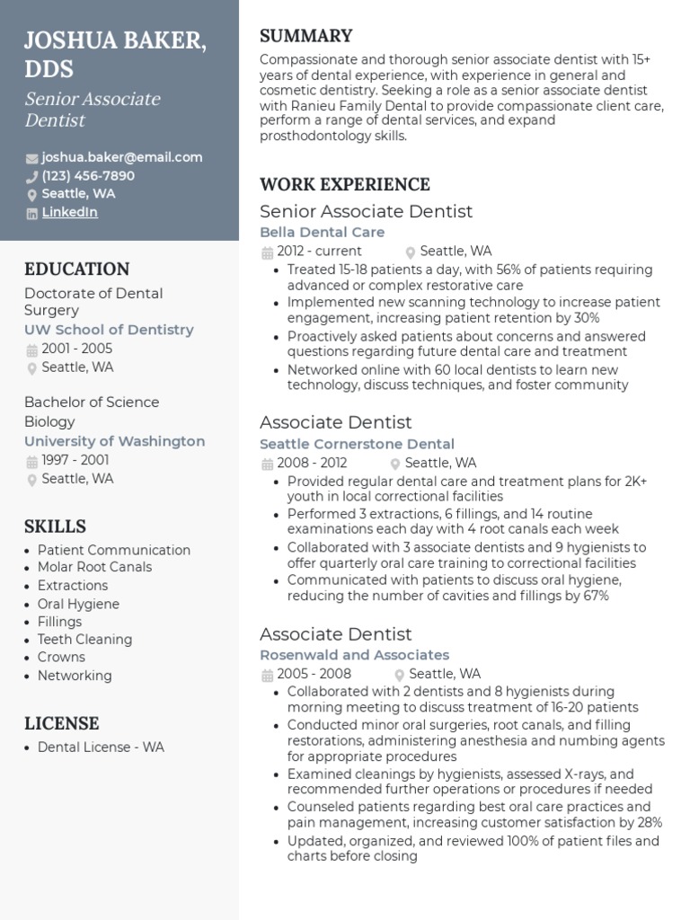 Dentist Resume Example | Download Free PDF | Dentistry | Dentist