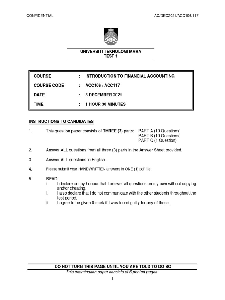Test 1 Q Dec2021 | PDF | Debits And Credits | Accounting