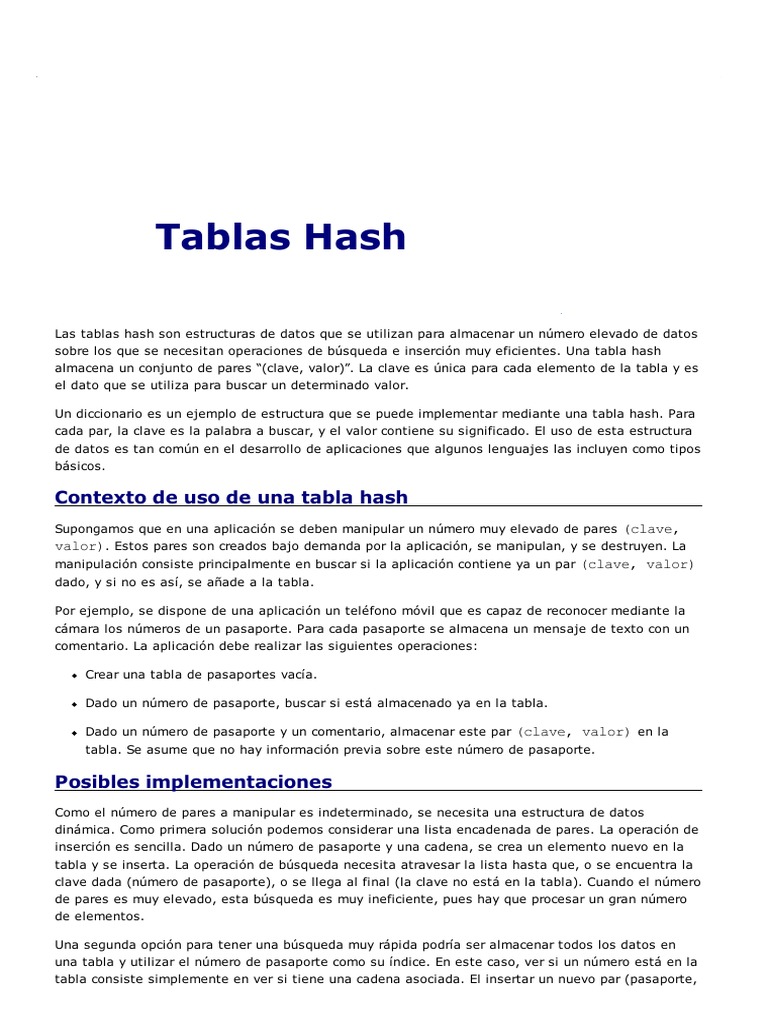 Teoria Tablas Hash PDF Informática Programación de computadoras