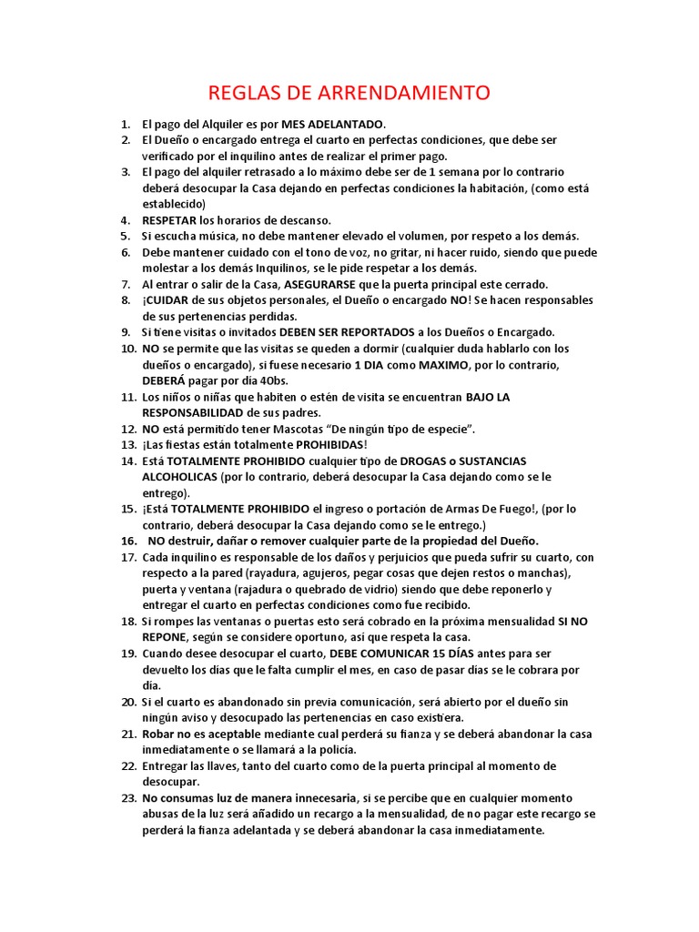 Normas para Alquiler | Descargar gratis PDF | Higiene | Cocina