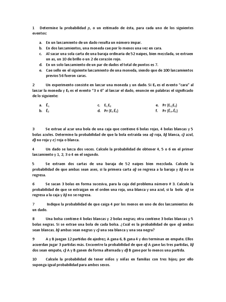 Ejercicios de Probabilidad 2020 | PDF | Jugando a las cartas | Probabilidad