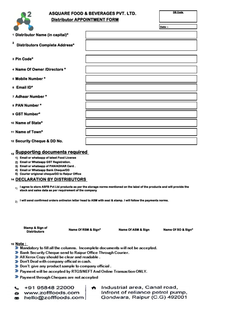 New Distributors Appointment Form PDF