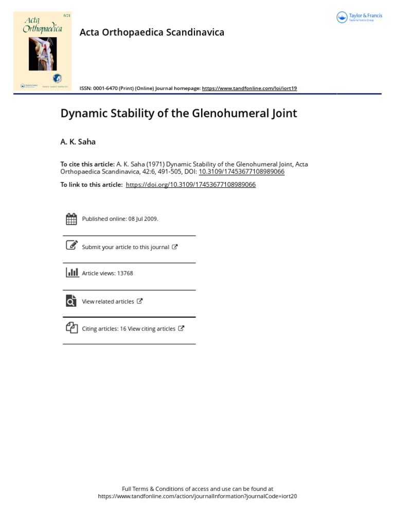 Dynamic Stability of The Glenohumeral Joint PDF Shoulder Anatomical Terms Of Motion