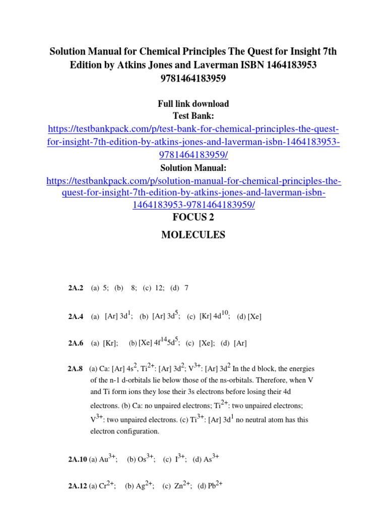 Chemical Principles The Quest For Insight 7th Edition by Atkins Jones ...