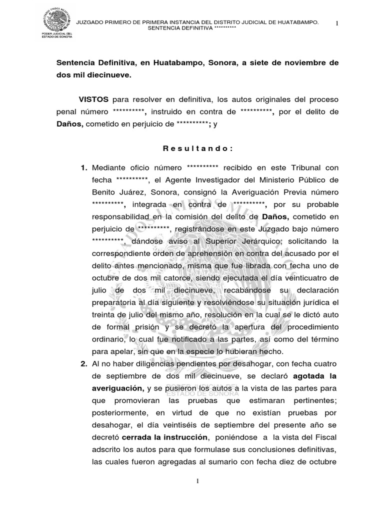 Sentencia Juicio Penal HUP071119 | PDF | Estatuto de limitaciones