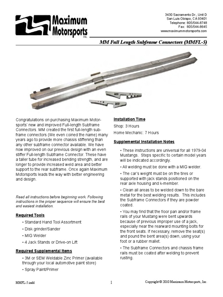 mm-mmfl5bb Subframe Connector | PDF | Rivet | Manufactured Goods