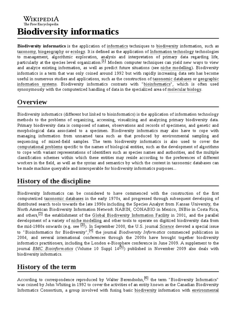 Biodiversity Informatics PDF Information Science Taxa