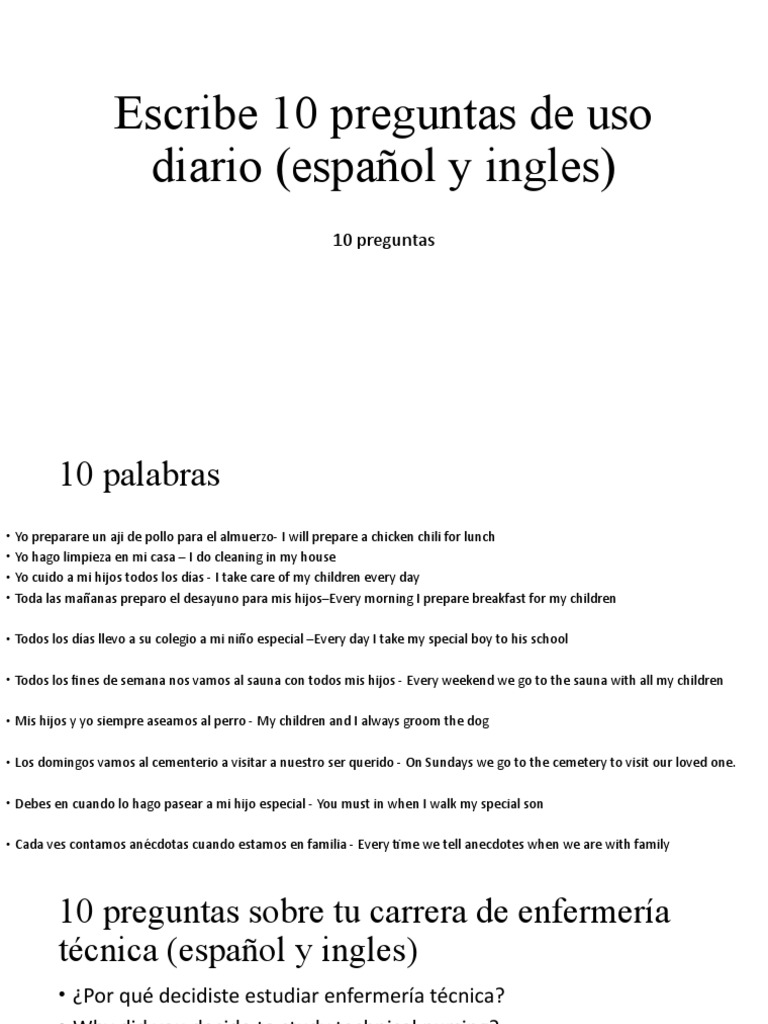 Preguntas Diarias en Español e Inglés | PDF | Relaciones personales ...