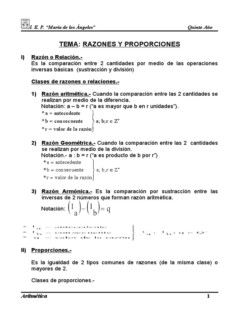 Razones y Proporciones en Matemáticas | PDF | Proporción | Cantidad