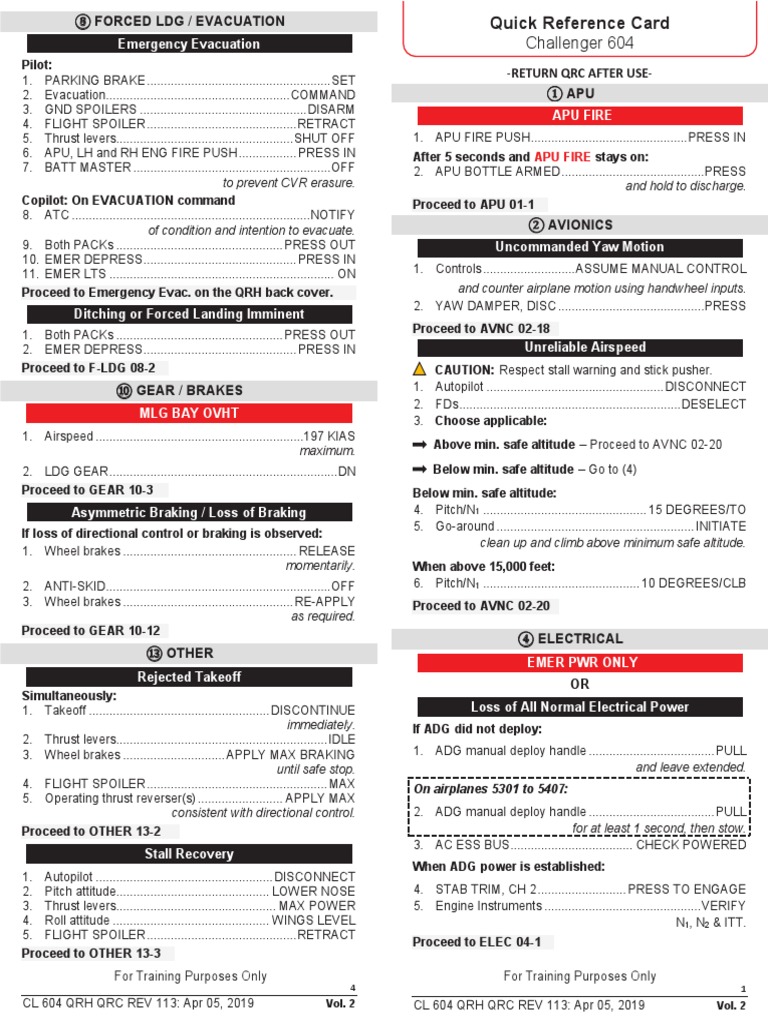 CL604 QRH Handout | PDF | Takeoff | Vehicles