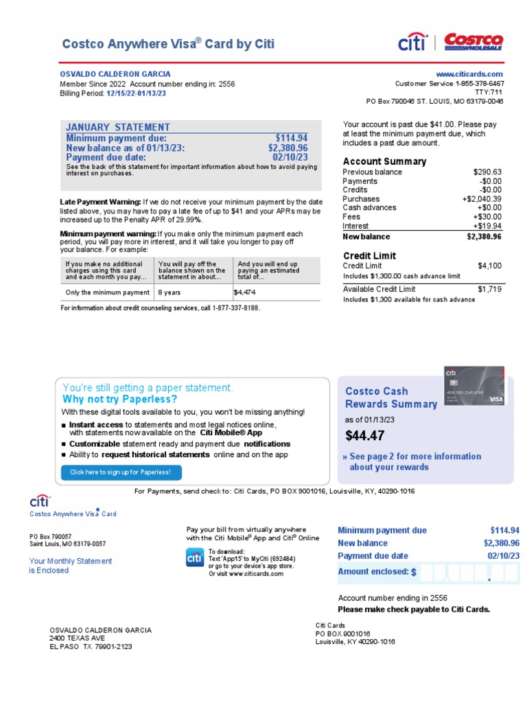 Costco Anywhere Visa Card by Citi PDF Credit Card Payments