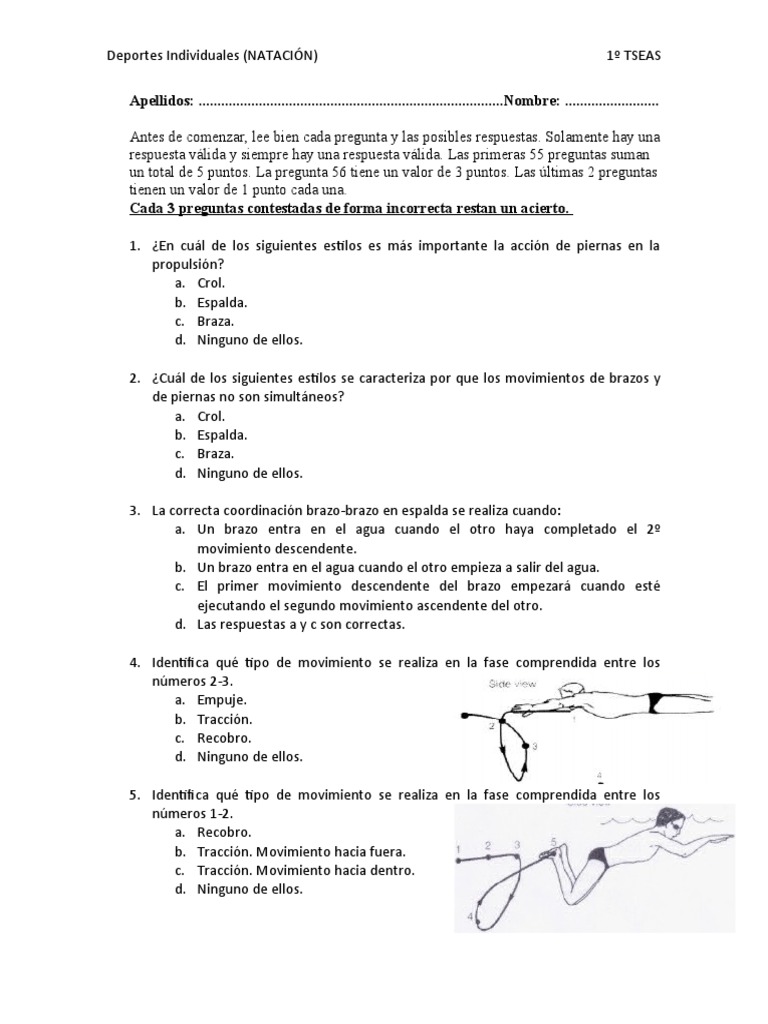 Examen Deportes Individuales | PDF | Deporte del atletismo | Nadando