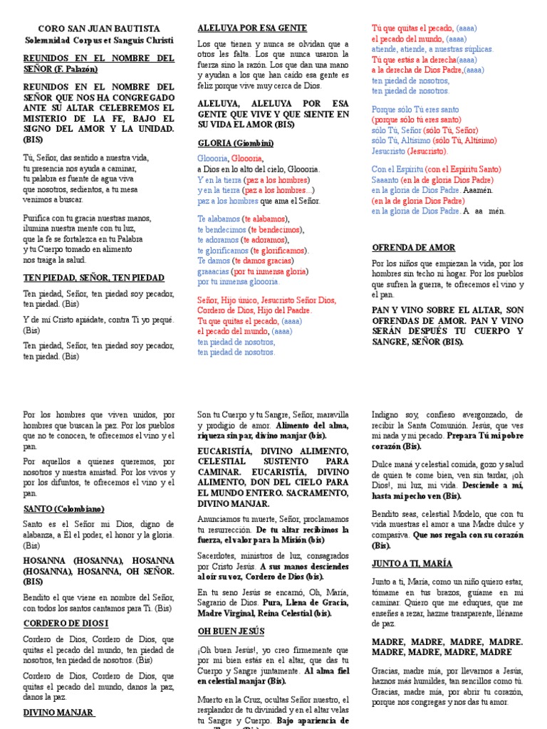 Corpus Christi Coro San Juan Bautista Pdf Eucaristía María Madre