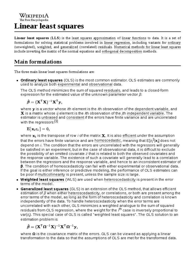 Linear Least Squares | PDF | Ordinary Least Squares | Least Squares