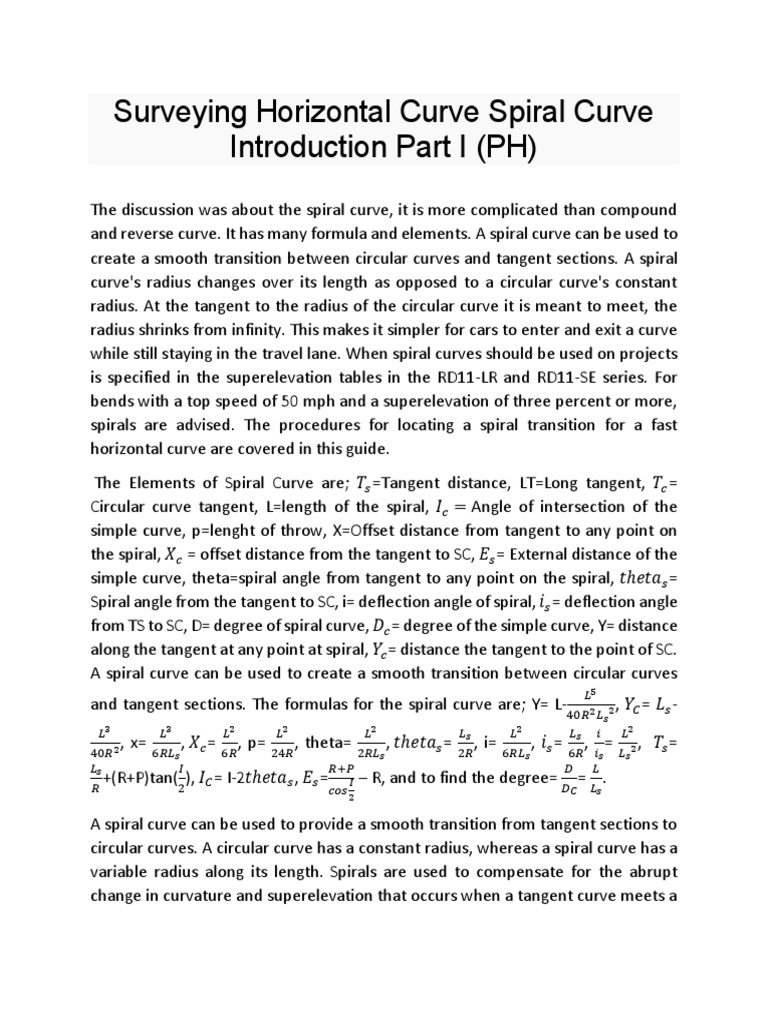 Surveying Horizontal Curve Spiral Curve Introduction Part I PDF