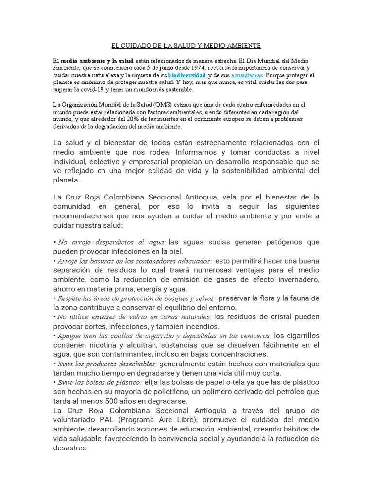 Cuidado del Medio Ambiente y Salud | PDF | Entorno natural | Contaminación
