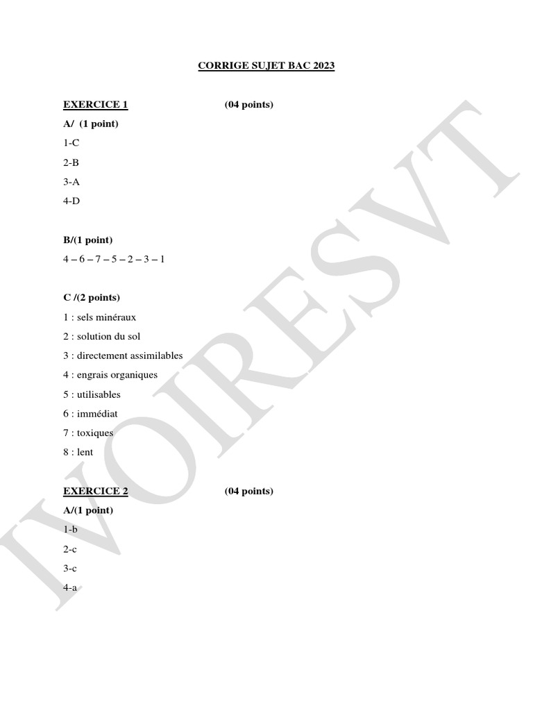 Corrige Bac 23 | PDF | Muscle squelettique | Système immunitaire