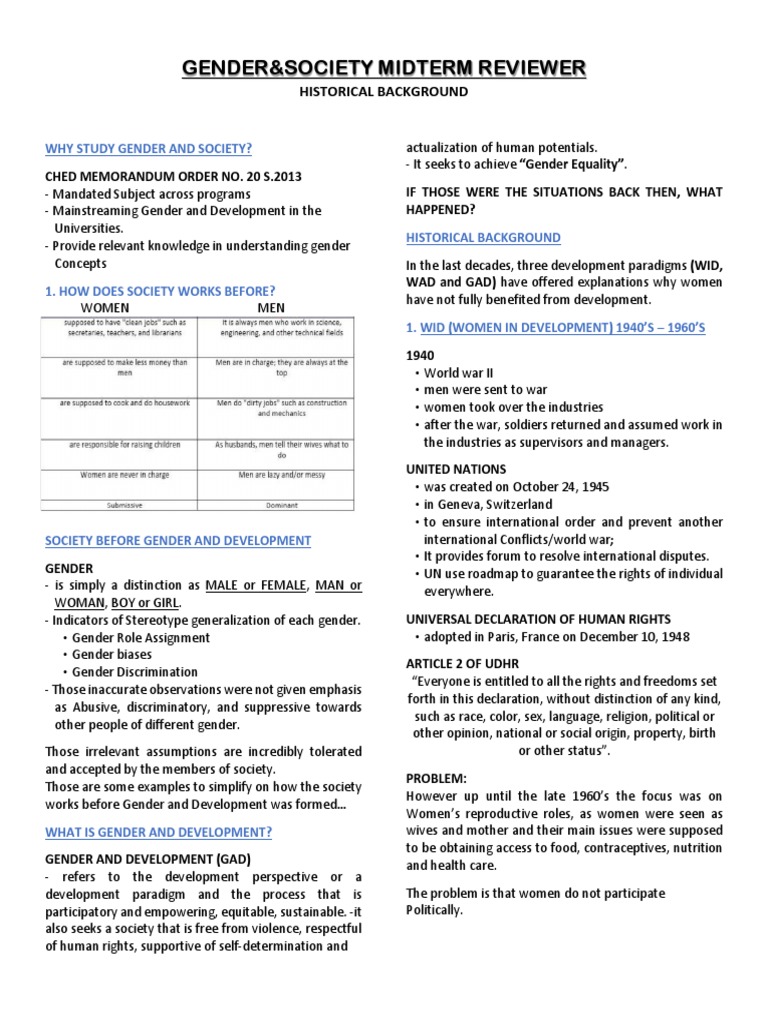 GenderSociety Midterm Reviewer | PDF | Gender And Development | Intersex