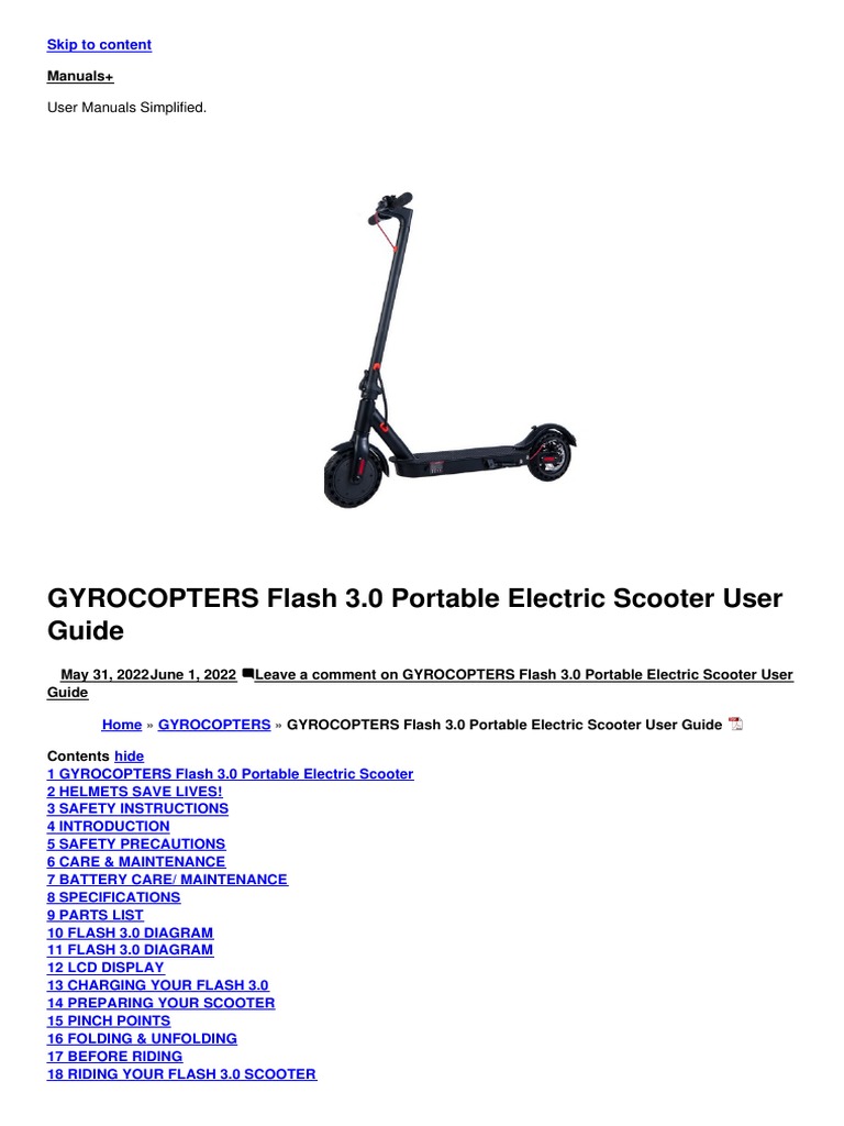 Flash 3 0 Portable Electric Scooter Manual PDF Rechargeable Battery Traffic