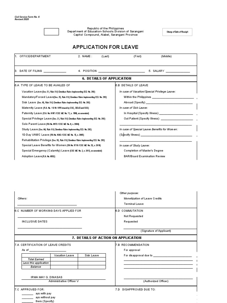 Leave Application Form Template | PDF | Labor | Government