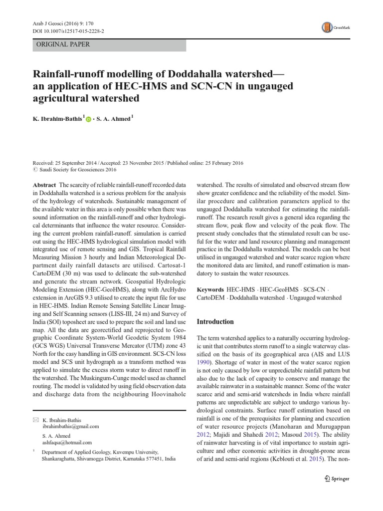 Rainfall Runoff Modelling of Doddahalla 2 | PDF | Drainage Basin ...