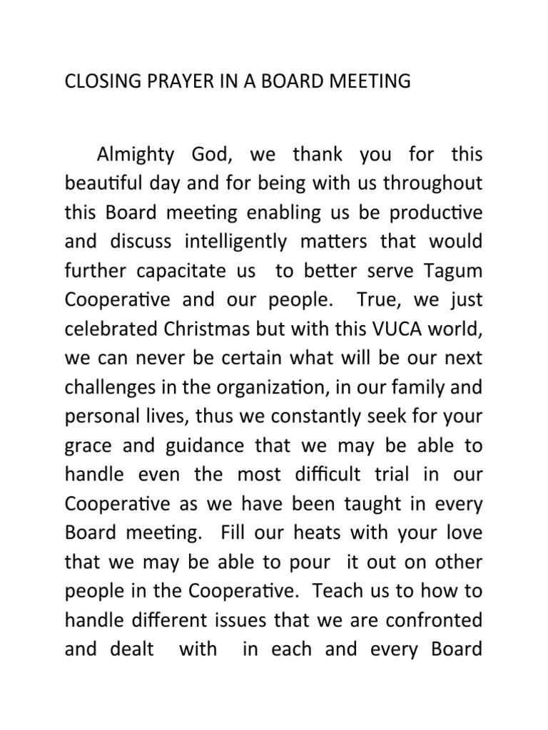 Closing Prayer in A Board Meeting | PDF | Religion &amp; Spirituality