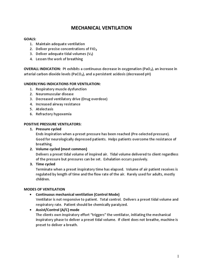 Mechanical Ventilation Overview and Guidelines | PDF | Diseases And ...