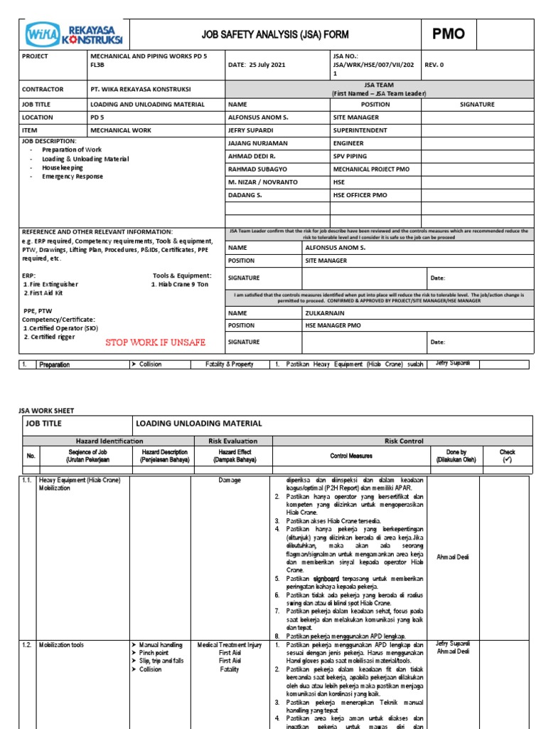 JSA Loading Unloading Material & Container | PDF | Gases | Combustion